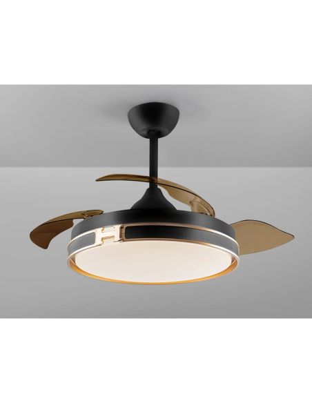Ventilador de techo luz LED HERÓN dimmable función inversa Negro mate aspas abiertas