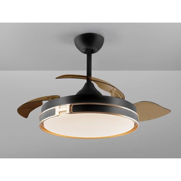 Ventilador de teto com luz LED HERÓN função reversa regulável preto fosco lâminas abertas