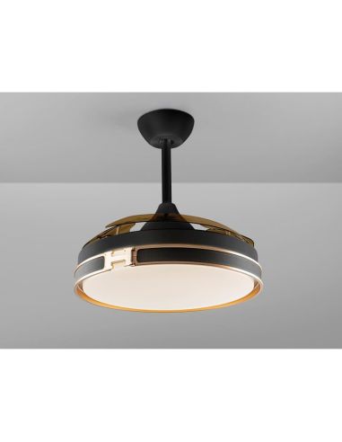 HERON Ventilador de teto com luz LED função reversa regulável Lâminas fechadas em preto fosco