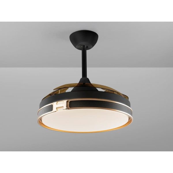 HERON Ventilador de teto com luz LED função reversa regulável Lâminas fechadas em preto fosco