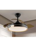 Ventilador de techo luz LED HERÓN dimmable función inversa Negro mate foto ambiente aspas abiertas