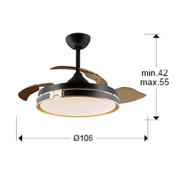 Ventilador de techo luz LED HERÓN dimmable función inversa Negro mate medidas producto