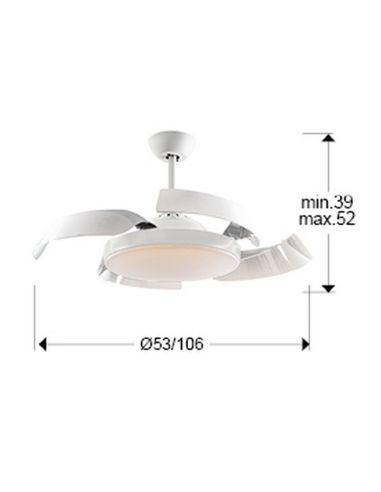 Ventilador de techo LED ENZO dimmable aspas retráctiles medidas producto