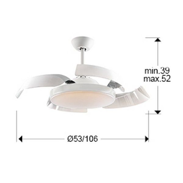 Medições do produto com lâminas retráteis reguláveis do ventilador de teto ENZO LED