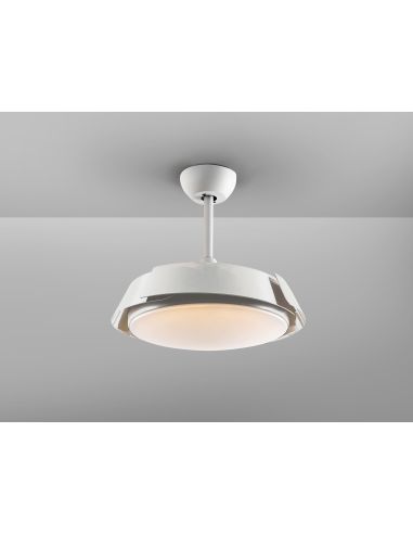 Ventilateur de plafond LED ENZO à intensité variable, pales rétractables, photo d'ambiance, pales fermées