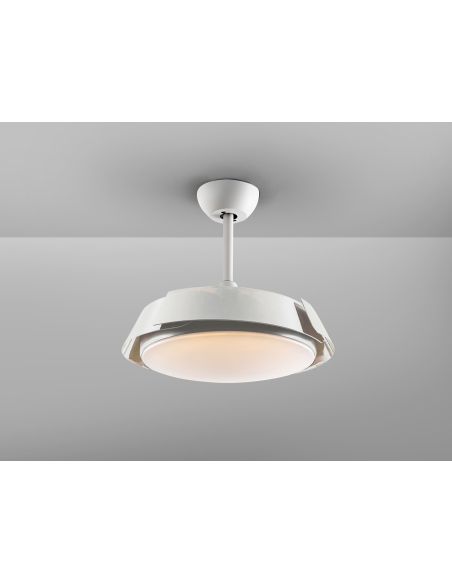 Ventilateur de plafond LED ENZO à intensité variable, pales rétractables, photo d'ambiance, pales fermées