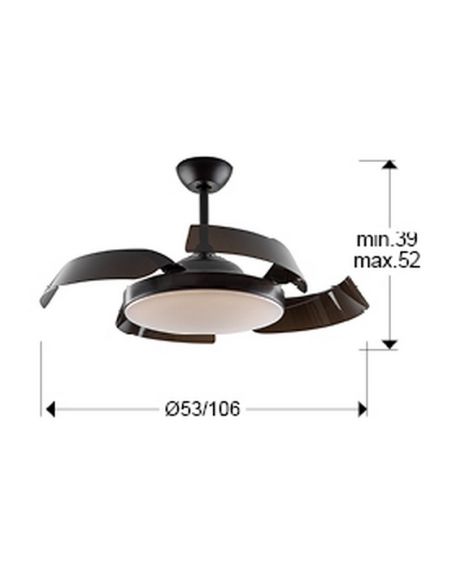 ENZO Ventilador de teto com luz LED regulável Medições do produto com função reversa