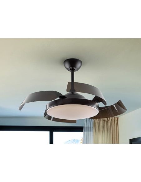 Ventilador de techo luz LED ENZO dimmable función Inversa foto ambiente aspas abiertas