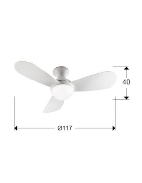 Ventilador de teto VITO com luz LED acabamento branco fosco medidas do produto