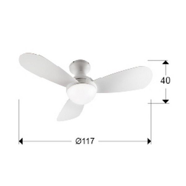 Ventilateur de plafond VITO avec lumière LED finition blanc mat mesures du produit