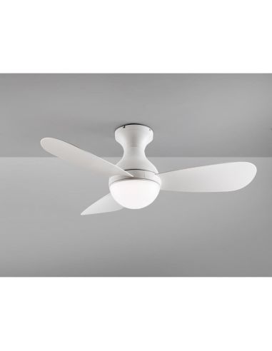 Ventilateur de plafond VITO avec lumière LED, finition blanc mat, détail des pales