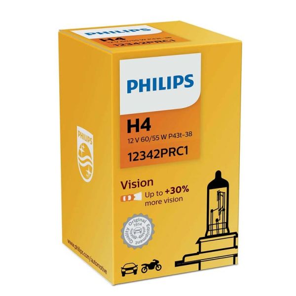 Bombillas H4 Vision Philips P43T-38 Caja de 1 +30% de luz | LeonLeds
