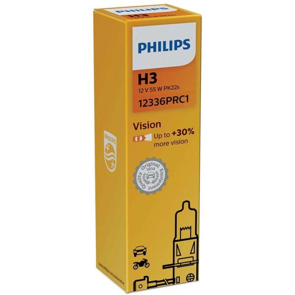 Bombillas h3 PK22S Philips Vision +30% de luz con cable 12336PRC1  | LeonLeds