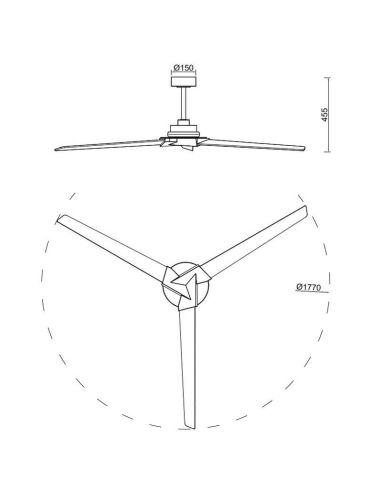 Ventilador de teto com luz indireta LED 20W BRISA Ø175cm 40W Preto+Madeira 2700K-5000K, lâminas reversíveis 1400 Lm Medidas