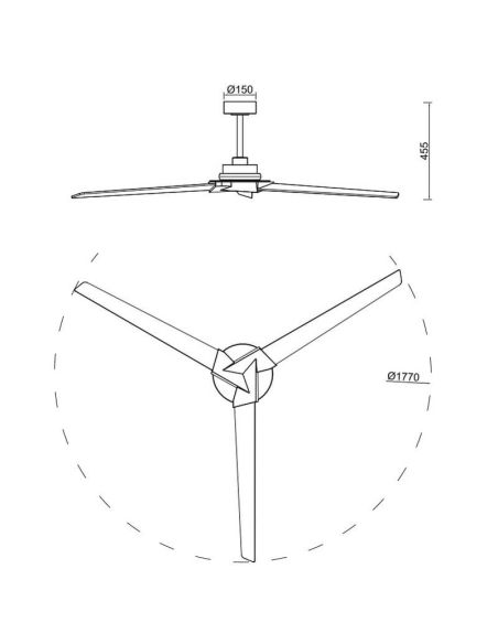 Ventilador de teto com luz indireta LED 20W BRISA Ø175cm 40W Preto+Madeira 2700K-5000K, lâminas reversíveis 1400 Lm Medidas