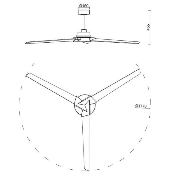 Ventilador de teto luz indireta LED 20W BRISA Ø175cm 40W Branco+Madeira 2700K-5000K, 1400 Lm pás reversíveis Medidas