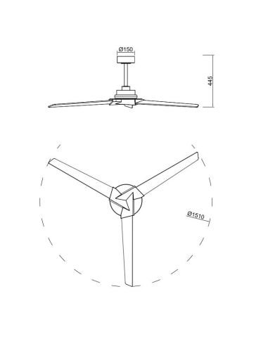 Ventilador de techo con luz LED indirecta 20W BRISA MINI Ø150cm 40W Negro+Madera 2700K-5000K, 1400 Lm aspas reversibles Medidas