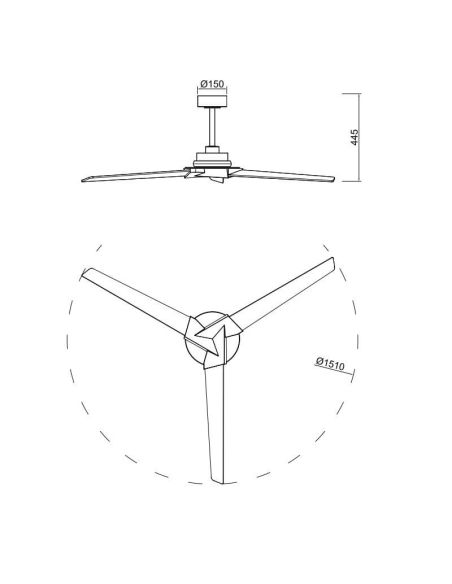 Ventilador de techo con luz LED indirecta 20W BRISA MINI Ø150cm 40W Negro+Madera 2700K-5000K, 1400 Lm aspas reversibles Medidas