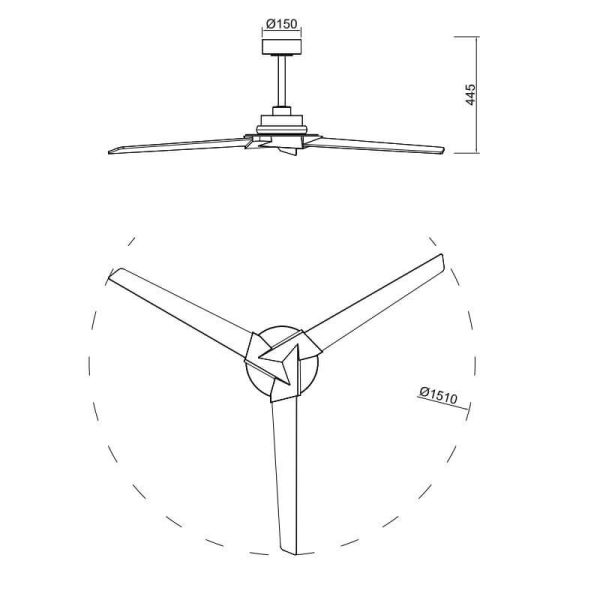 Ventilador de techo con luz LED indirecta 20W BRISA MINI Ø150cm 40W Negro+Madera 2700K-5000K, 1400 Lm aspas reversibles Medidas