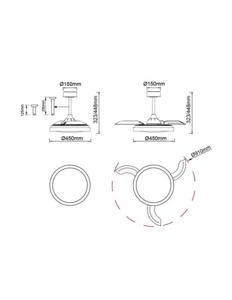Ventilateur LED 40W MISTRAL MINI 28W Blanc 2700K-5000K, mesures 2500 Lm