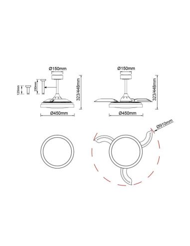 Ventilateur LED 40W MISTRAL MINI 28W Noir 2700K-5000K, mesures 2500 Lm