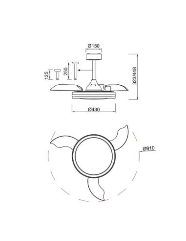 Ventilateur de lampe LED Raimbow NORTH RGB avec puissance 40W et 28W Noir 2700K-6500K, mesures 2500 Lm