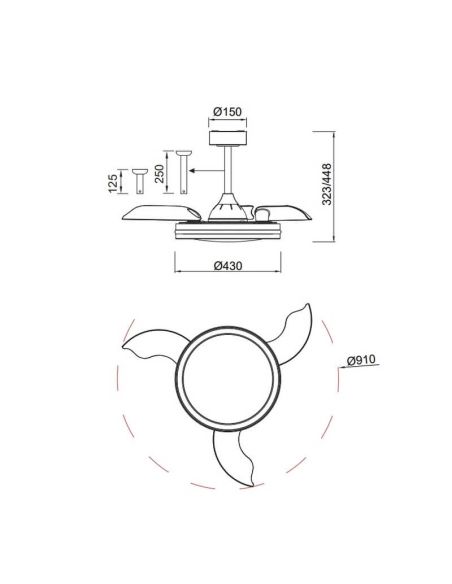 Ventilador de lâmpada LED Raimbow NORTH RGB com potência de 40W e 28W Preto 2700K-6500K, medidas 2500 Lm