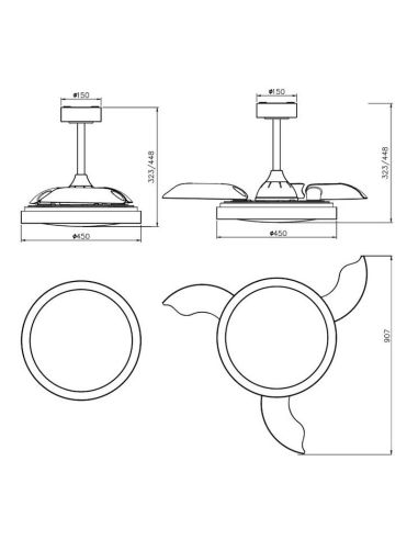 Lampe Ventilateur LED 40W RGB Raimbow SIBERIA MINI 28W Noir 2700K-5000K, 2500 Lm Ø43cm