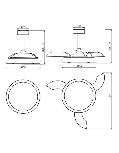 Ventilador Lámpara LED 40W RGB Raimbow SIBERIA MINI 28W Negro 2700K-5000K, 2500 Lm Ø43cm