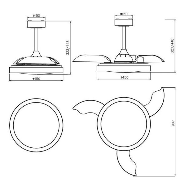 Lampe Ventilateur LED 40W RGB Raimbow SIBERIA MINI 28W Noir 2700K-5000K, 2500 Lm Ø43cm