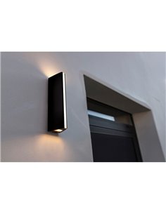 Aplique de parede exterior LEO luz preta para cima e para baixo + faixa LED na frente 14,5W 3000K 2