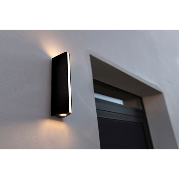 Aplique pared exterior LEO negro luz arriba y abajo +tira led en el frente 14,5W 3000K