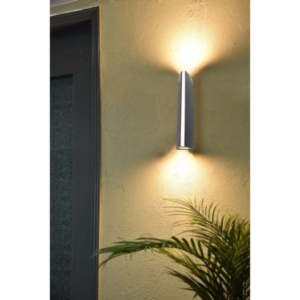 Aplique de parede exterior LEO luz preta para cima e para baixo + faixa LED na frente 14,5W 3000K