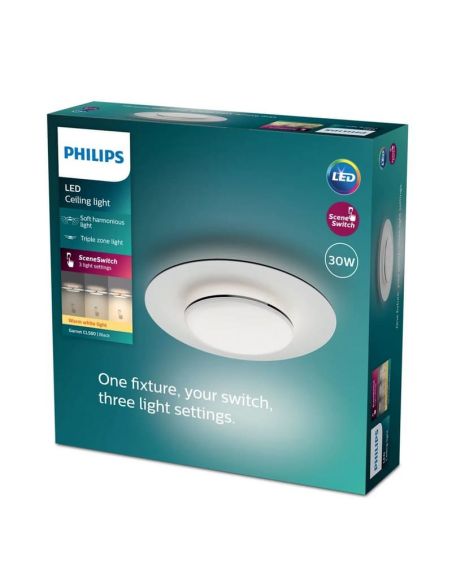 Plafon LED redondo GARNET detalhe preto Ø40cm 2700K | LeonLeds