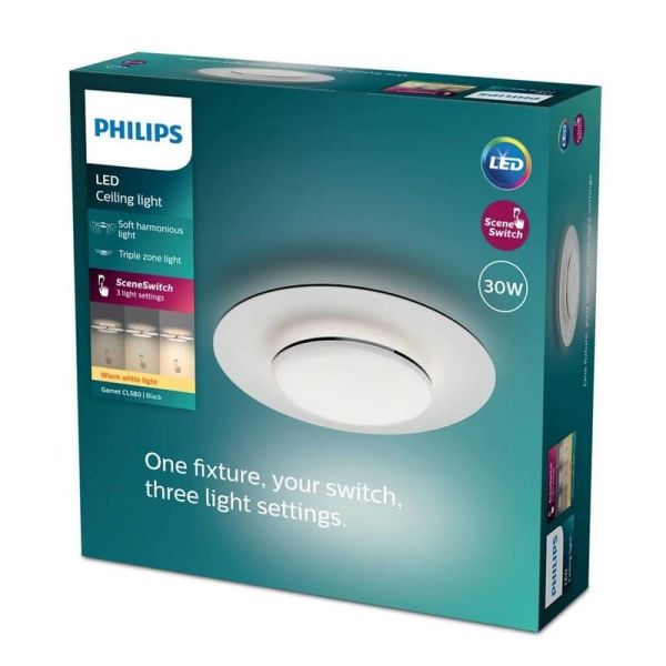 Plafón techo redondo LED GARNET detalle negro Ø40cm 2700K | LeonLeds