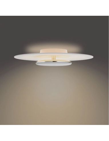 Plafón de techo LED redondo GARNET blanco y níquel Ø50cm | LeonLeds