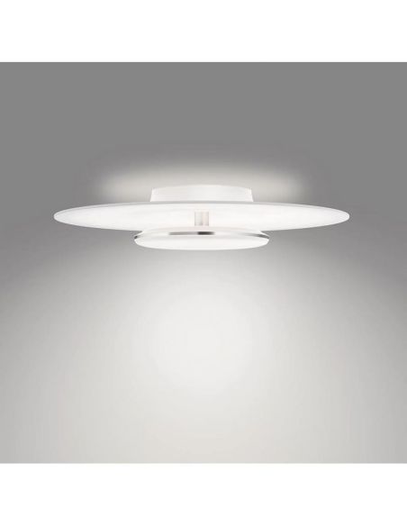 Plafonnier LED rond GARNET blanc et nickel Ø50cm | LéonLeds