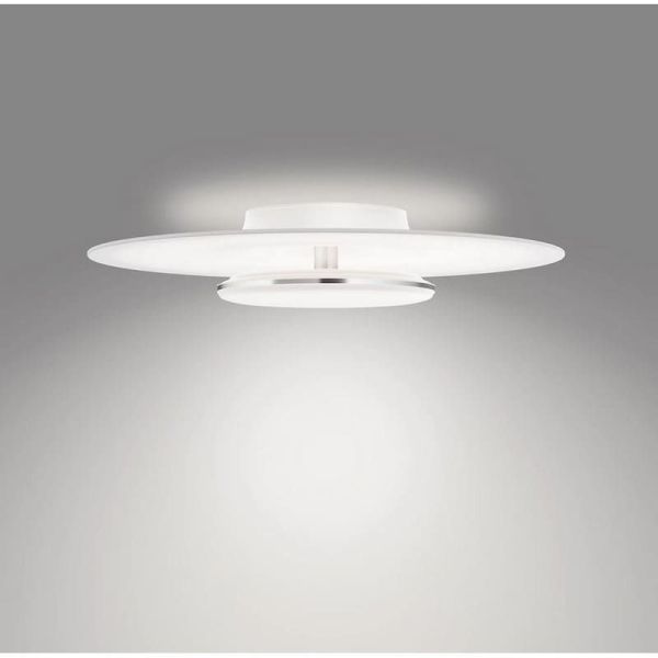 Plafón de techo LED redondo GARNET blanco y níquel Ø50cm| LeonLeds