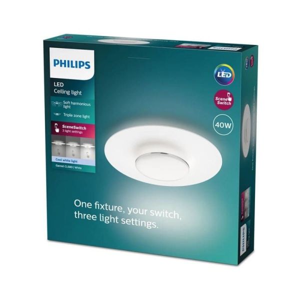 Plafón de techo LED redondo GARNET blanco y níquel Ø50cm| LeonLeds