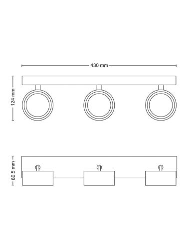 Regleta de 3 Focos de techo LED Cabezal ajustable 3x5.5W | LeonLeds