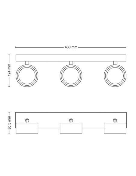 Regleta de 3 Focos de techo LED Cabezal ajustable 3x5.5W | LeonLeds