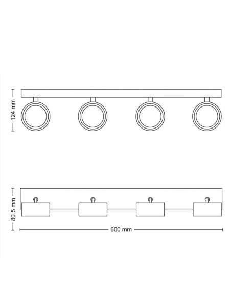 Faixa de 4 focos de teto LED BRACIA Spot Branco 4x5,5W | LeonLeds