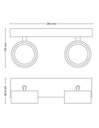 Regleta 2 Focos de techo LED Cabezal ajustable Negro 2x5.5W | LeonLeds