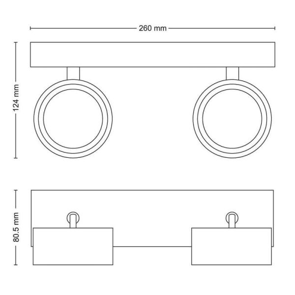 Regleta 2 Focos de techo LED Cabezal ajustable Negro 2x5.5W | LeonLeds