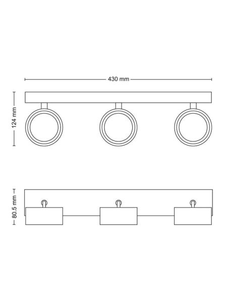 Regleta 3 Focos de techo LED Cabezal ajustable Negro 3x5.5W | LeonLeds