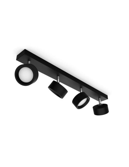 Regleta 4 Focos de techo LED Cabezal ajustable BRACIA Spot Negro 4x5.5W | LeonLeds