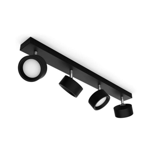 Regleta 4 Focos de techo LED Cabezal ajustable BRACIA Spot Negro 4x5.5W | LeonLeds