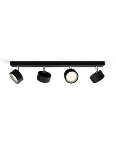 Regleta 4 Focos de techo LED Cabezal ajustable BRACIA Spot Negro 4x5.5W | LeonLeds