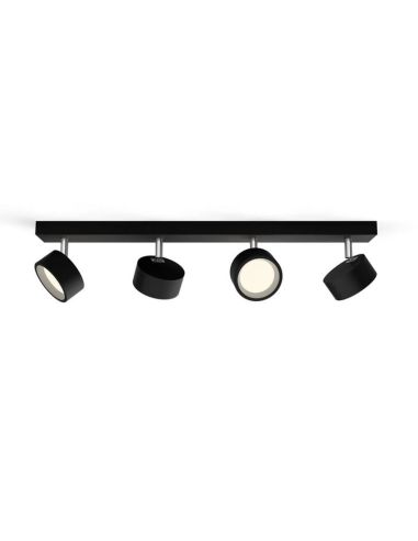 Regleta 4 Focos de techo LED Cabezal ajustable BRACIA Spot Negro 4x5.5W | LeonLeds