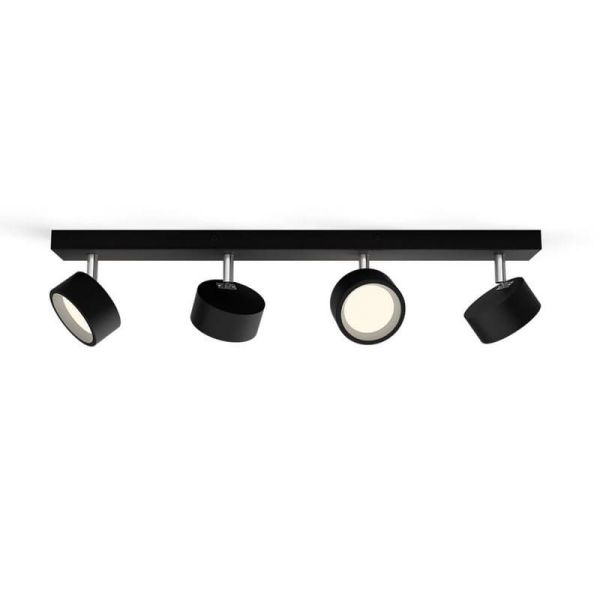 Regleta 4 Focos de techo LED Cabezal ajustable BRACIA Spot Negro 4x5.5W | LeonLeds
